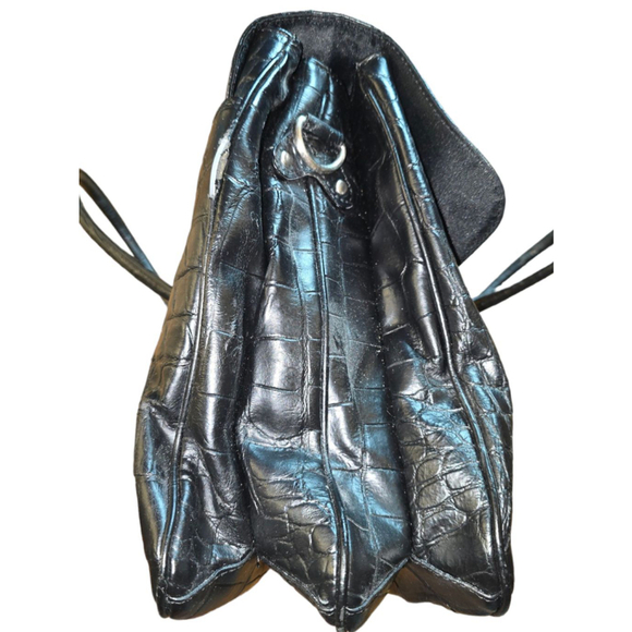 Vintage Kenneth Cole Reaction Black Faux Leather Crocodile Pattern Briefcase Bag - Picture 9 of 16